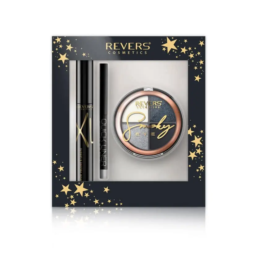 REVERS ΓΥΝΑΙΚΕΙΟ ΣΕΤ ΔΩΡΟΥ SMOKE EYE SHADOW PALETTE set +MASCARA XL MAXIMUM VOLUME & LENGTH 10ml+Αυτόματο ασημί eye pencil REVERS Quick Liner Ασημί