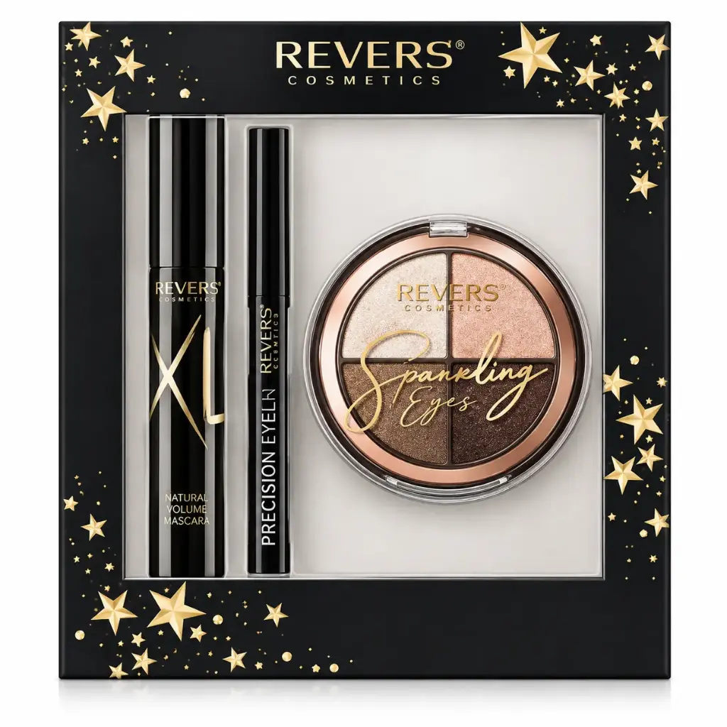 REVERS ΓΥΝΑΙΚΕΙΟ ΣΕΤ ΔΩΡΟΥ SMOKE EYE SHADOW PALETTE set +MASCARA XL MAXIMUM VOLUME & LENGTH 10ml+Αυτόματο ασημί eye pencil REVERS Quick Liner Χρυσό